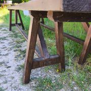 Pair of rustic antique long benches in solid wood – 195 cm