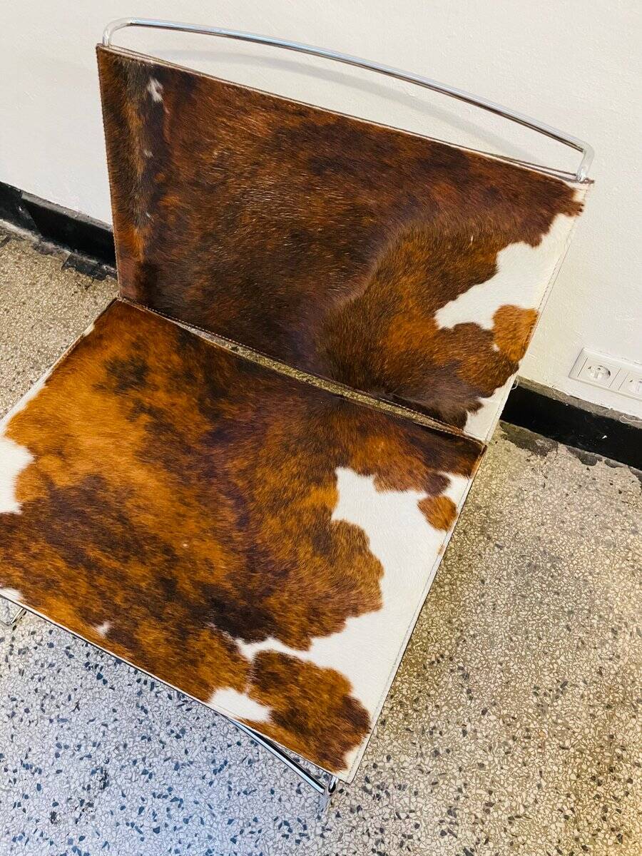 Chromed Fil armchair with fur seat by Pascal Mourgue for Ligne Roset, 1990s