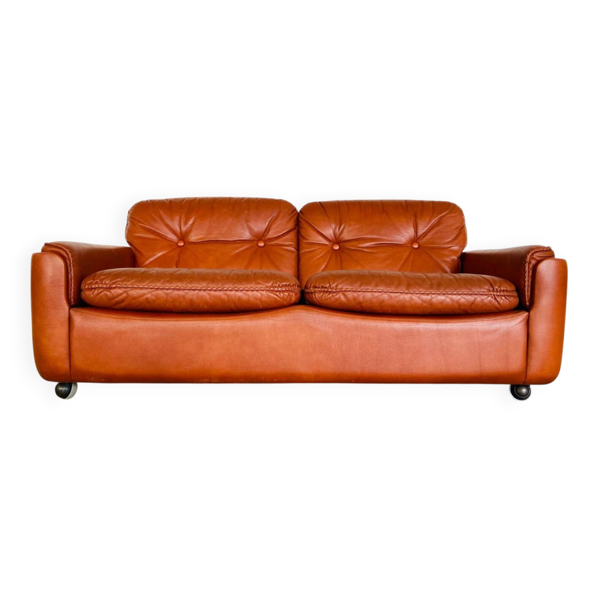 Canapé 2 places vintage danois en cuir cognac du milieu du siècle par Sigurd Resell