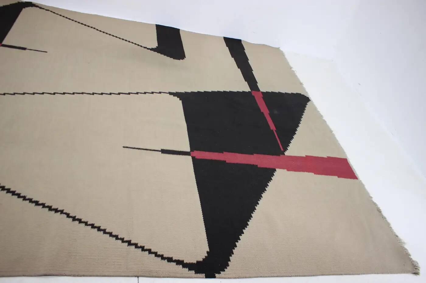 Midcentury kilim abstract design geometric rug / carpet, 1960s
