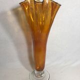 Old glass vase blown bubble orange & transparent vintage