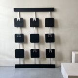 Large modernist wall coat rack in wood and metal, 1970s design.
