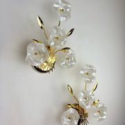 Pair of hibiscus floral sconces, frosted Murano glass, Italy, 1970s