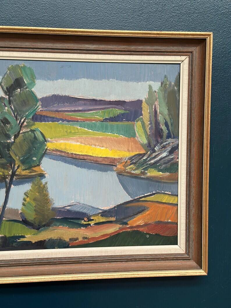 Original Swedish Oil on Panel - "Natural Landscape" by Frans Rase (1913-1994) - Signed - Vintage & Framed - 56 × 48 cm (22" × 18.9")