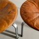 Pair of Danish "PK-33" Brown Leather Stools by Poul Kjaerholm, 1960s