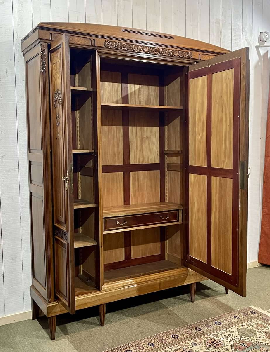 Art Deco period bedroom wardrobe with mirror in walnut and elm burl