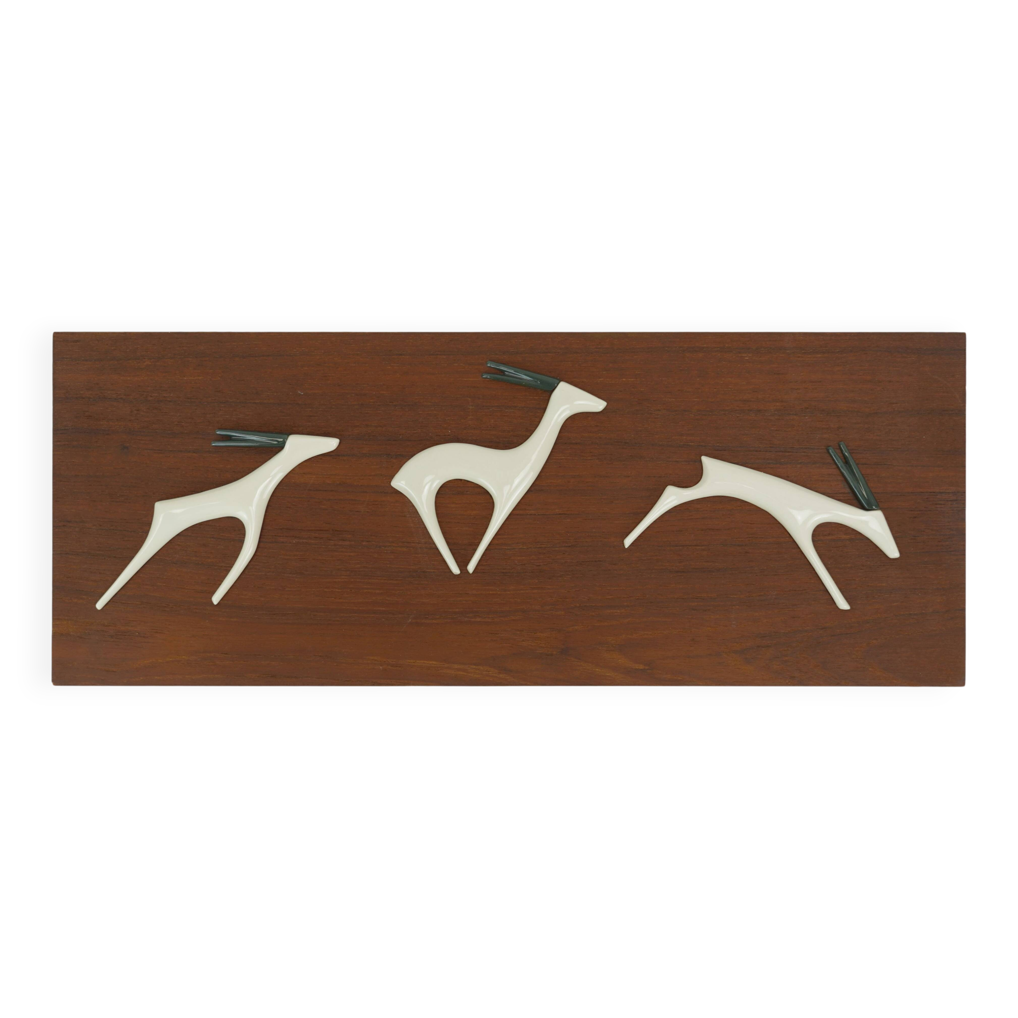 teak WALL PANEL porcelain antelopes sgrafo modern 60s design peter mueller