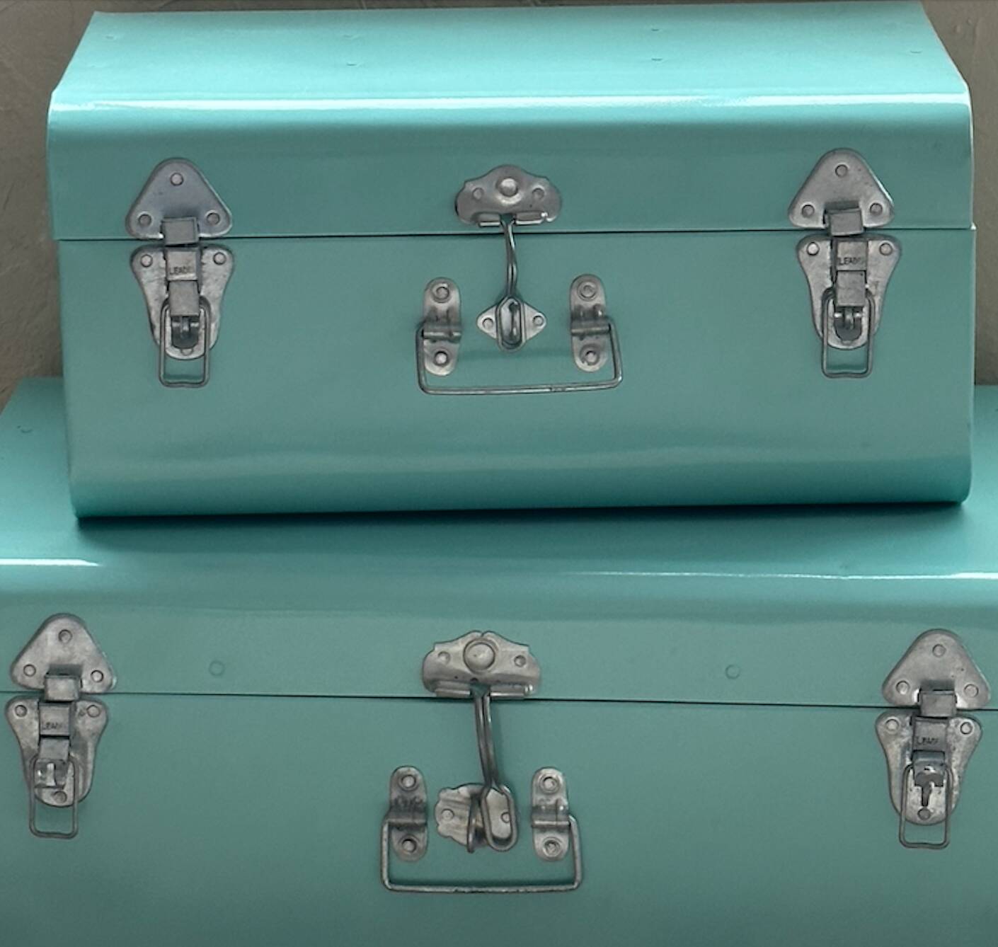 Set of 2 vintage metal trunks