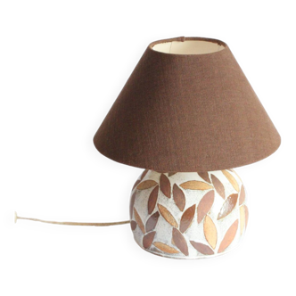 Vintage ceramic table lamp with leaves, France 1960s