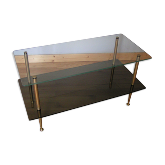 Coffee table double top glass and base brass 60 years