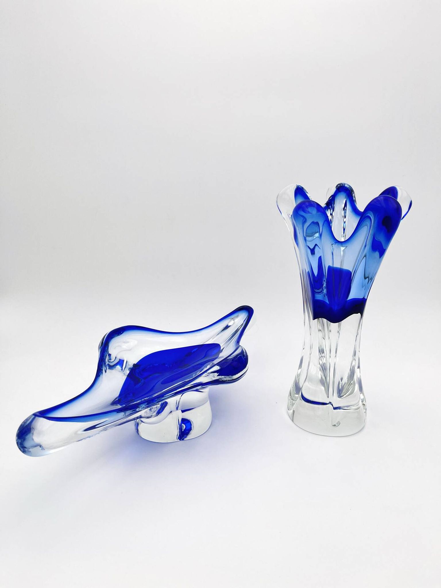 Lot vase and bowl - Josef Hospodka Chribska - Blue Sommerso - 1960