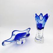 Lot vase and bowl - Josef Hospodka Chribska - Blue Sommerso - 1960