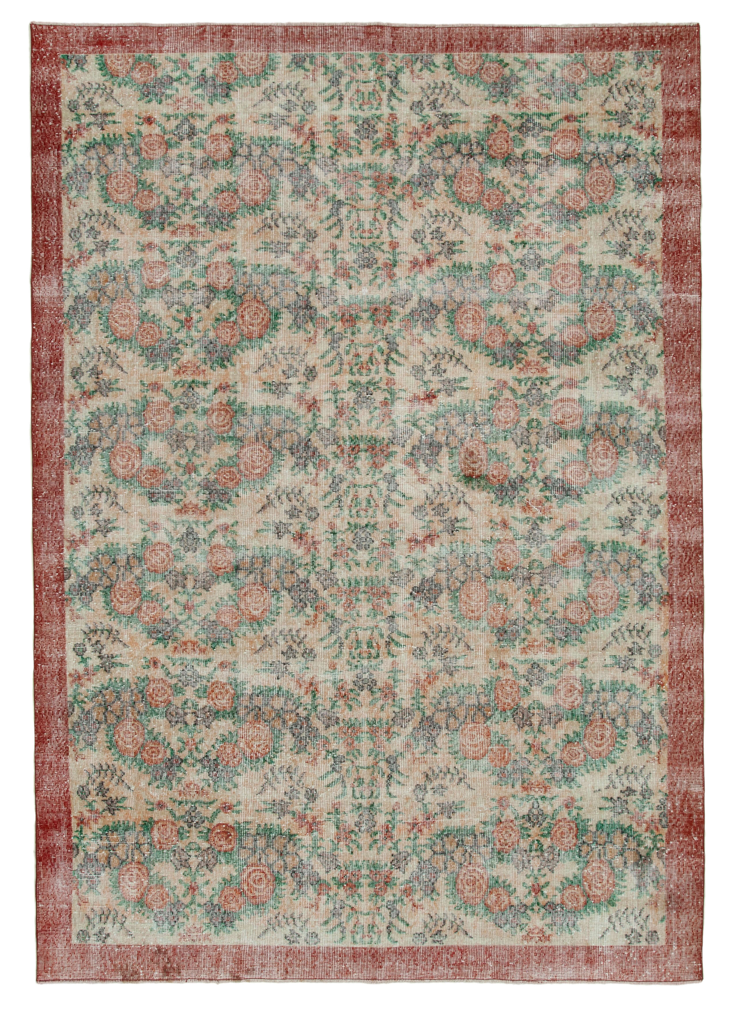 Turkish Hand-Knotted Decorative 1970s Beige Carpet 208 cm x 301 cm
