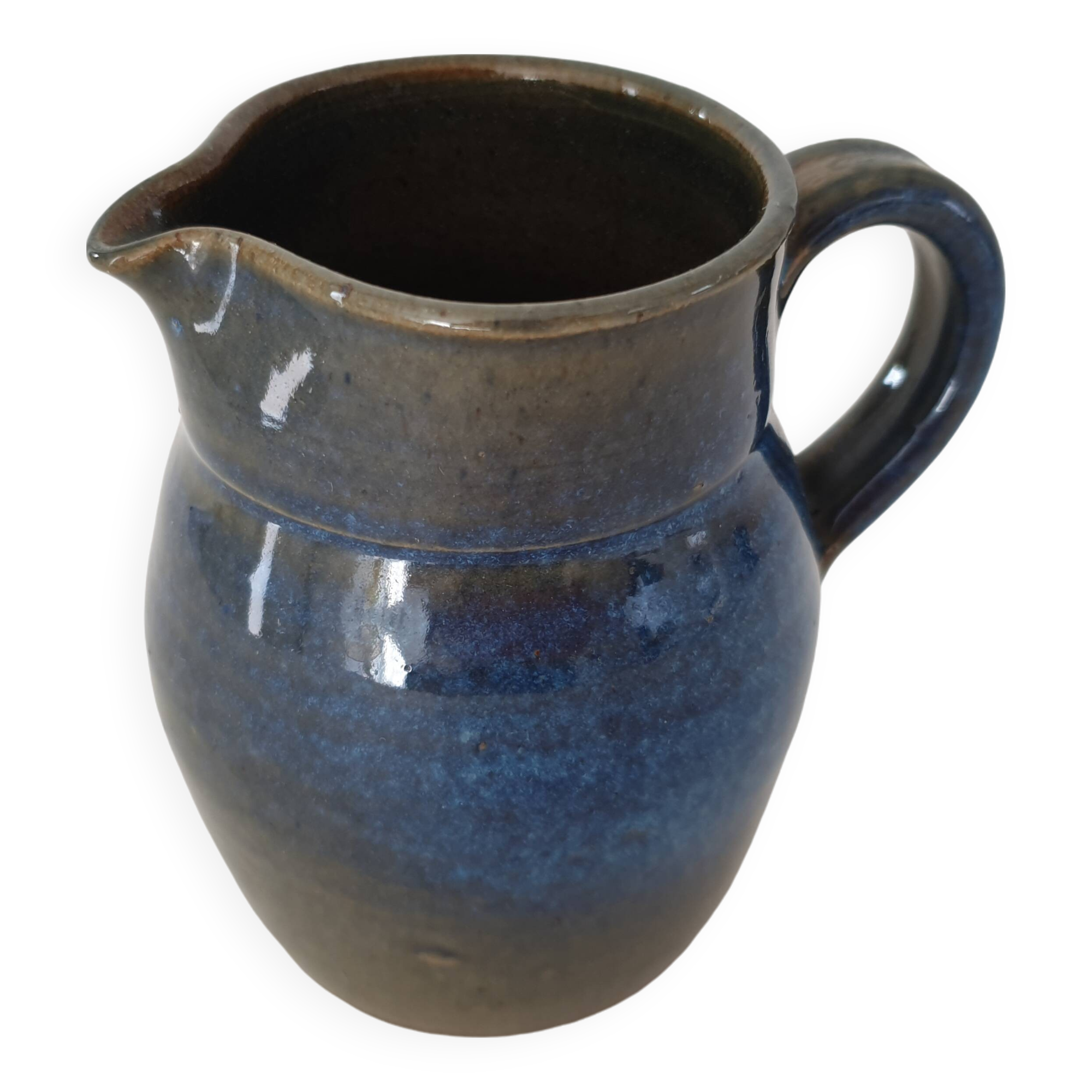 Small blue ceramic pitcher Signed Poterie de Nault