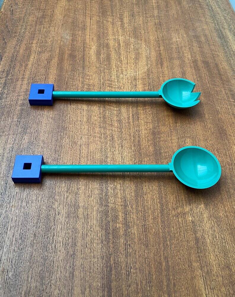 Postmodern Italian salad cutlery from the Euclid series by Michael Graves for Alessi, 1980s, set of 2.