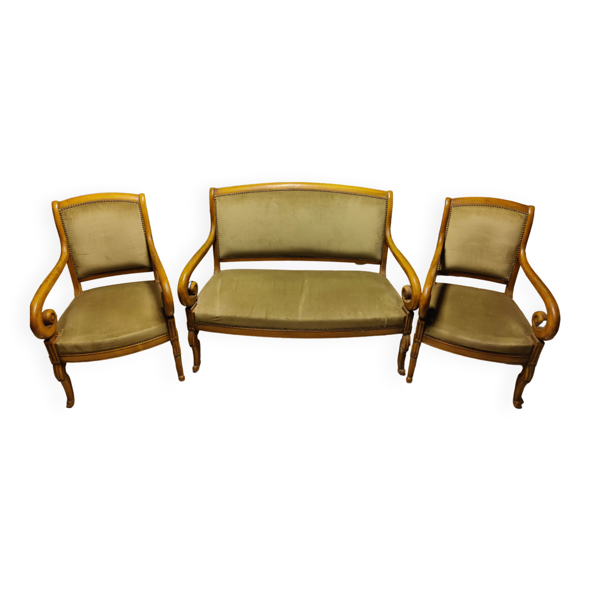 Louis Philippe style living room in walnut signed Grange, early 20th century