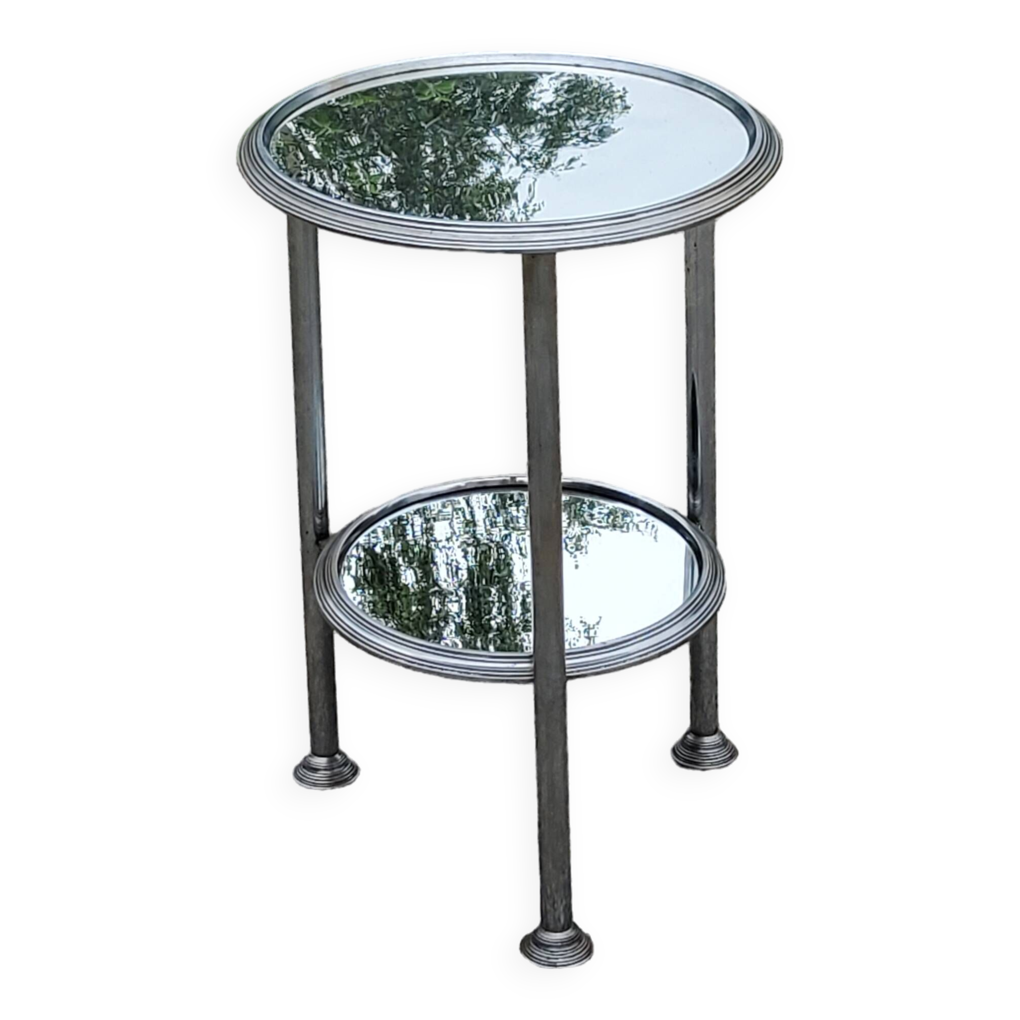 Art Deco side table, end table in chromed metal and mirror, 1930