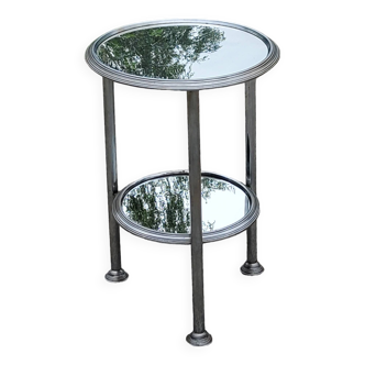 Table d’appoint, bout de canapé Art Déco en métal chromé et miroir, 1930