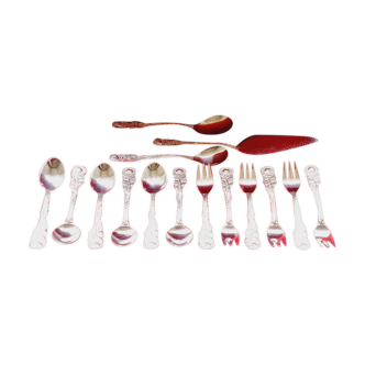 Dessert cutlery box 15 pieces Rostfrei German 1970