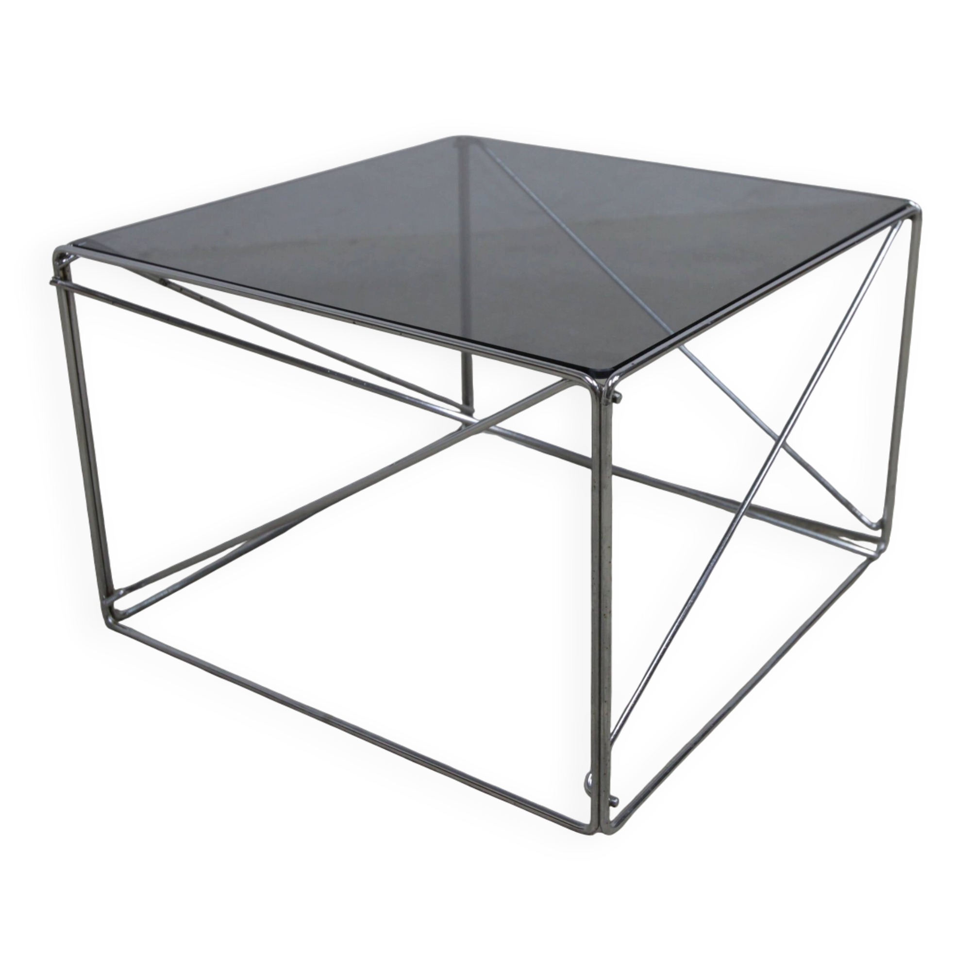 Coffee table by Max Sauze, Isocèle collection, 1970, glass top.