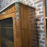 Marquetry bookcase with marble top
