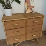 Commode 3 tiroirs en rotin / bambou attribuée à adrien audoux et frida minnet. Circa 1950