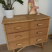3-drawer rattan/bamboo chest of drawers attributed to Adrien Audoux and Frida Minnet. Circa 1950
