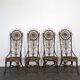 Set of 4 bamboo and rattan chairs with sunflower decoration.