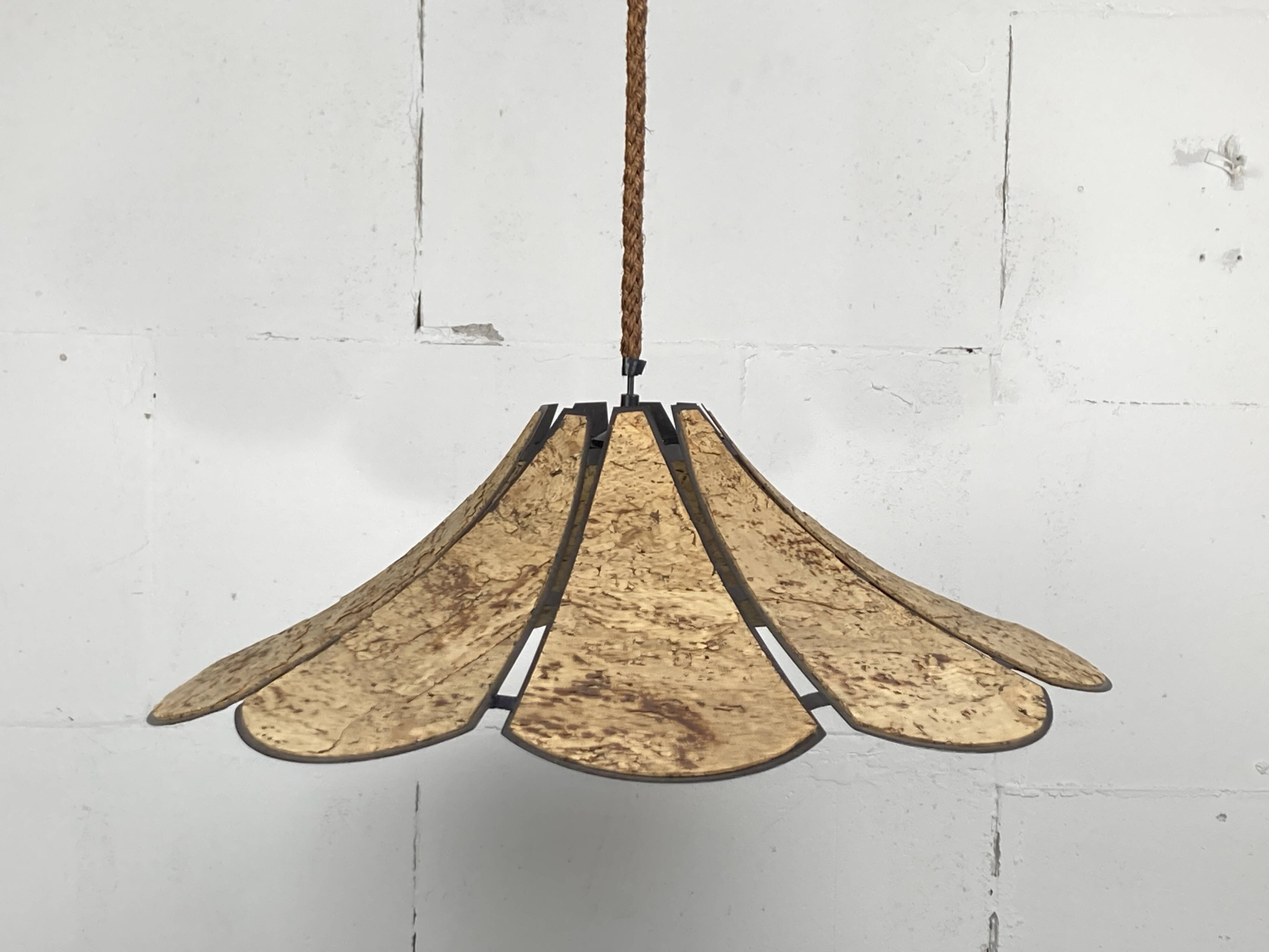 XL clover cork hanging pendant lamp, Germany 1970s