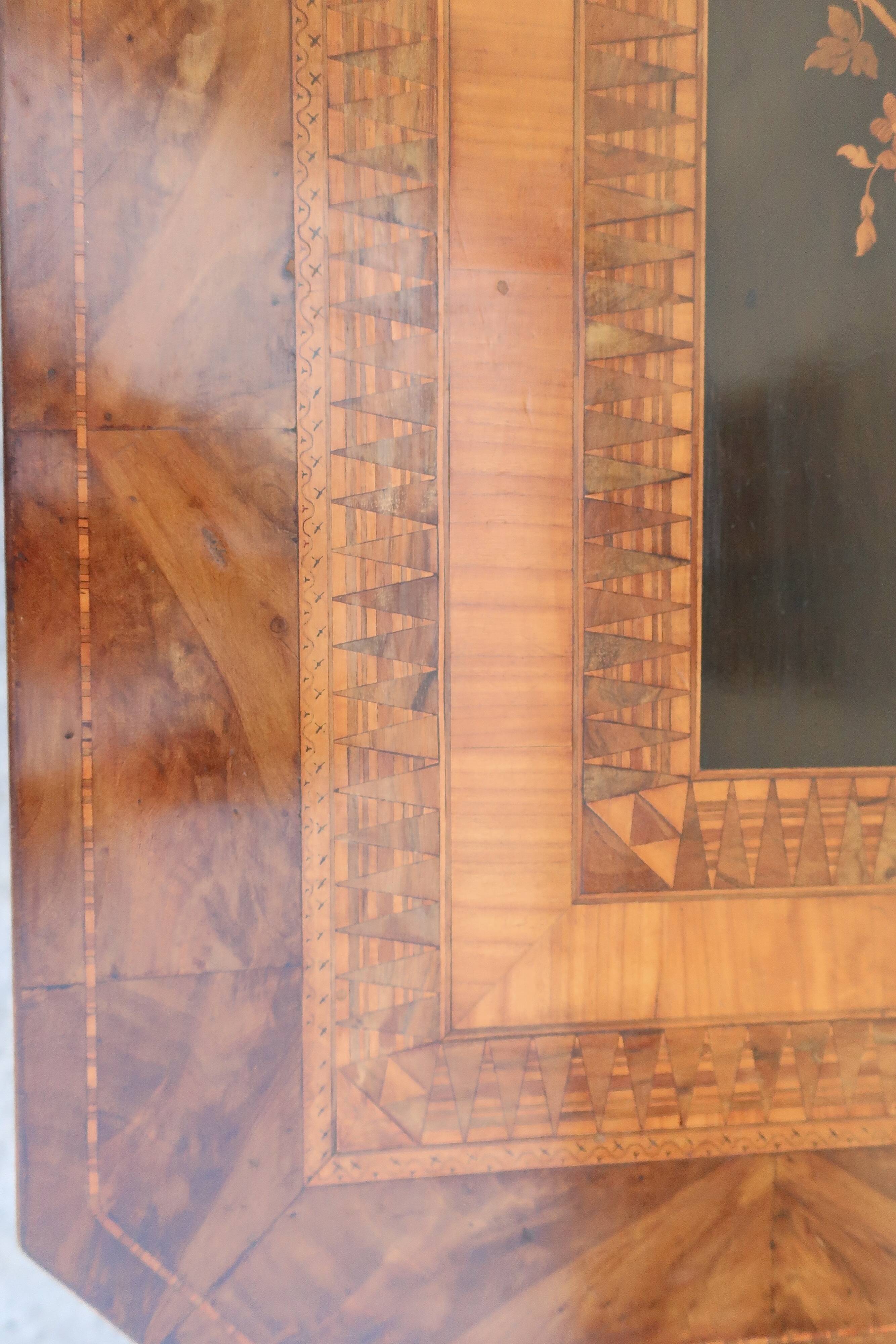 Inlaid living room pedestal table, italy 19th century, circa 1850