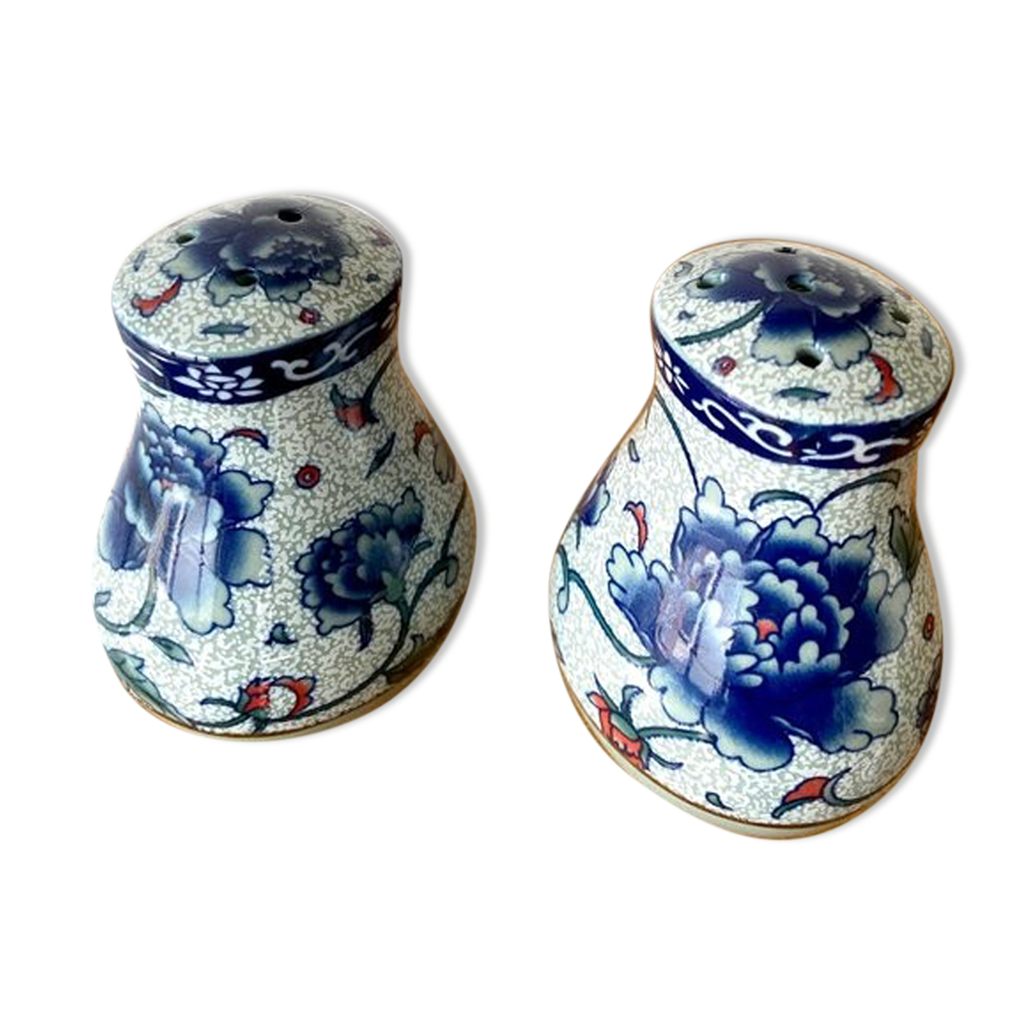 Enamelled ceramic salt and pepper