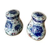 Enamelled ceramic salt and pepper