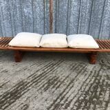 Vintage Yew Wood Bench with 3 Cushions