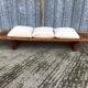 Vintage Yew Wood Bench with 3 Cushions