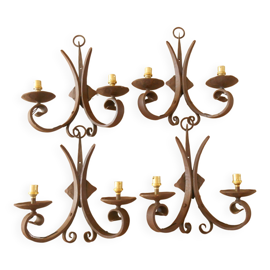 3 Appliques En Fer Forgé Circa 1950