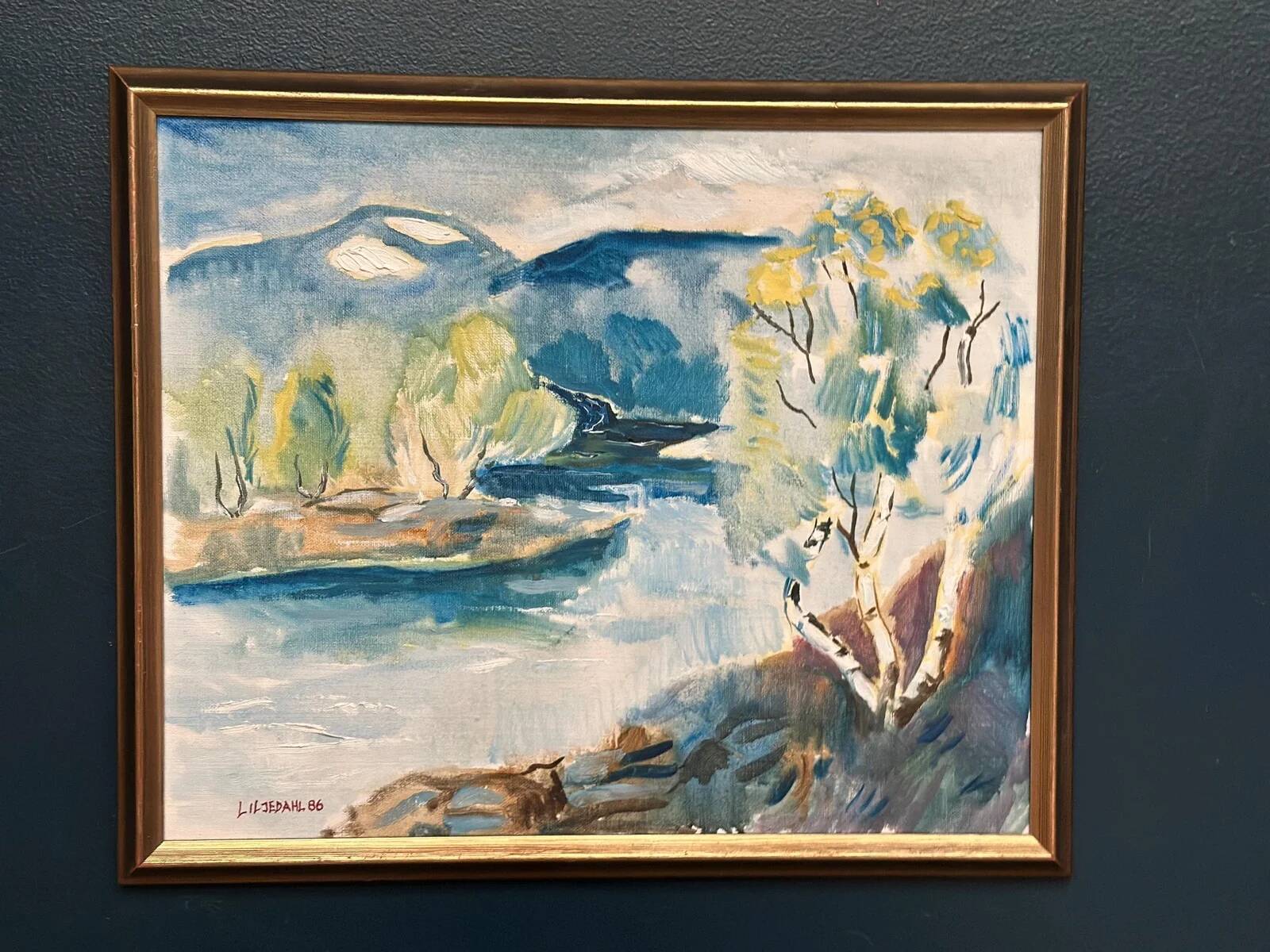 Original Swedish Oil on Canvas – “River” by Liljedahl – Signed – Dated 1986