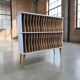 Vintage mint blue wooden display cabinet / storage system for vinyl records