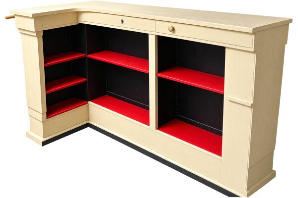 Bar comptoir arrondi bois et laiton avec plateau verre – 180 cm