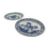 Pair of decorative plates pattern mill and boat