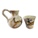 set of jug and ceramic cup handmade decorated with gazelle and deer