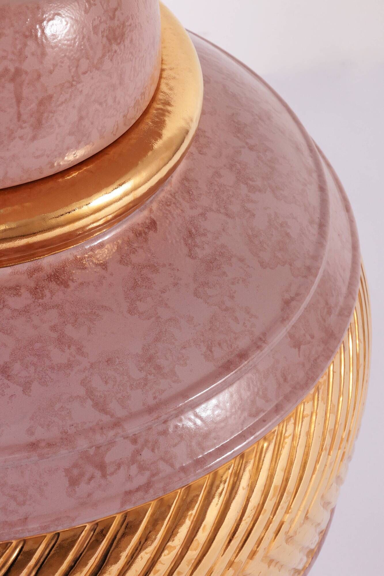 Large Italian Vintage Porcelain Lamp with Gold Detail
