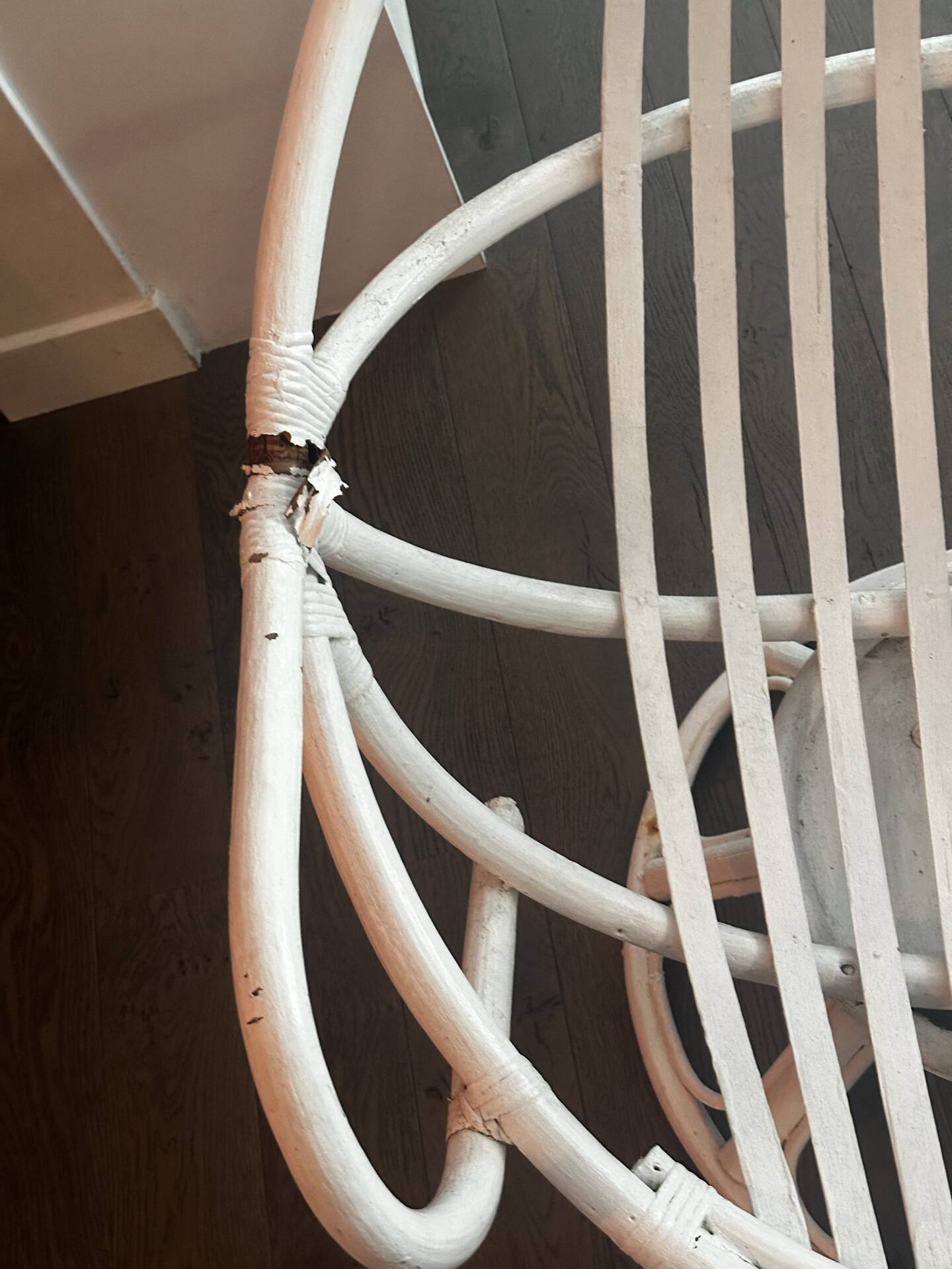 Vintage armchair in white lacquered rattan
