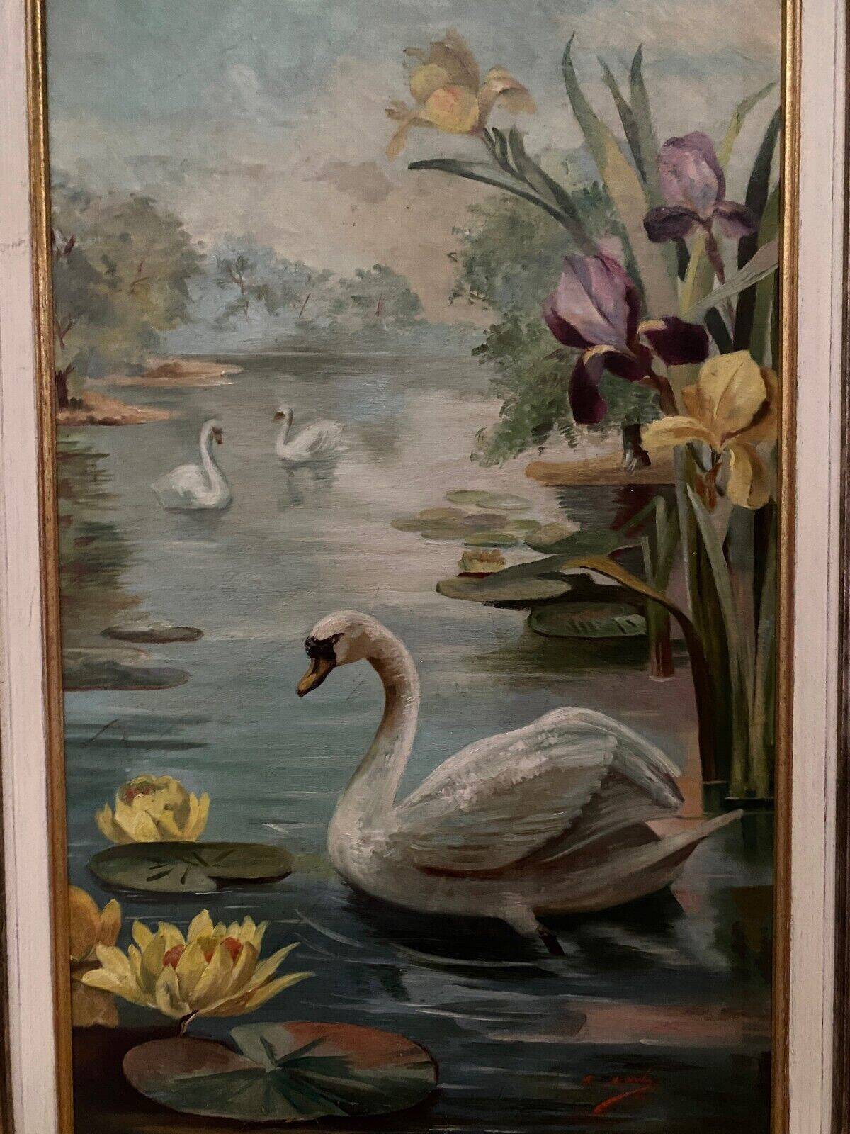 Oil on cardboard by Marie Murier 1940 naturalist decor mid-20th century