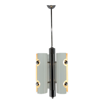 Mid-century italian space age pendant light in chrome and white lacquered metal