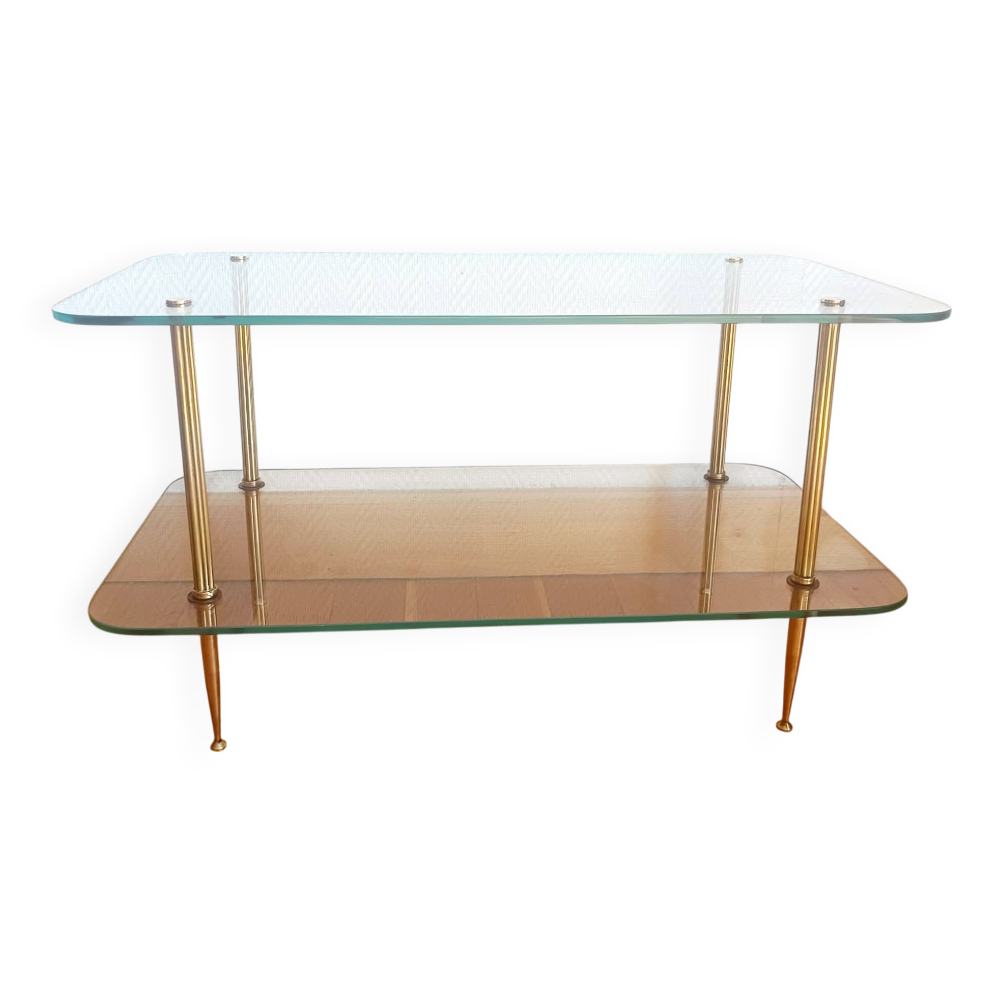 Brass and glass coffee table in Jansen style circa 1960.