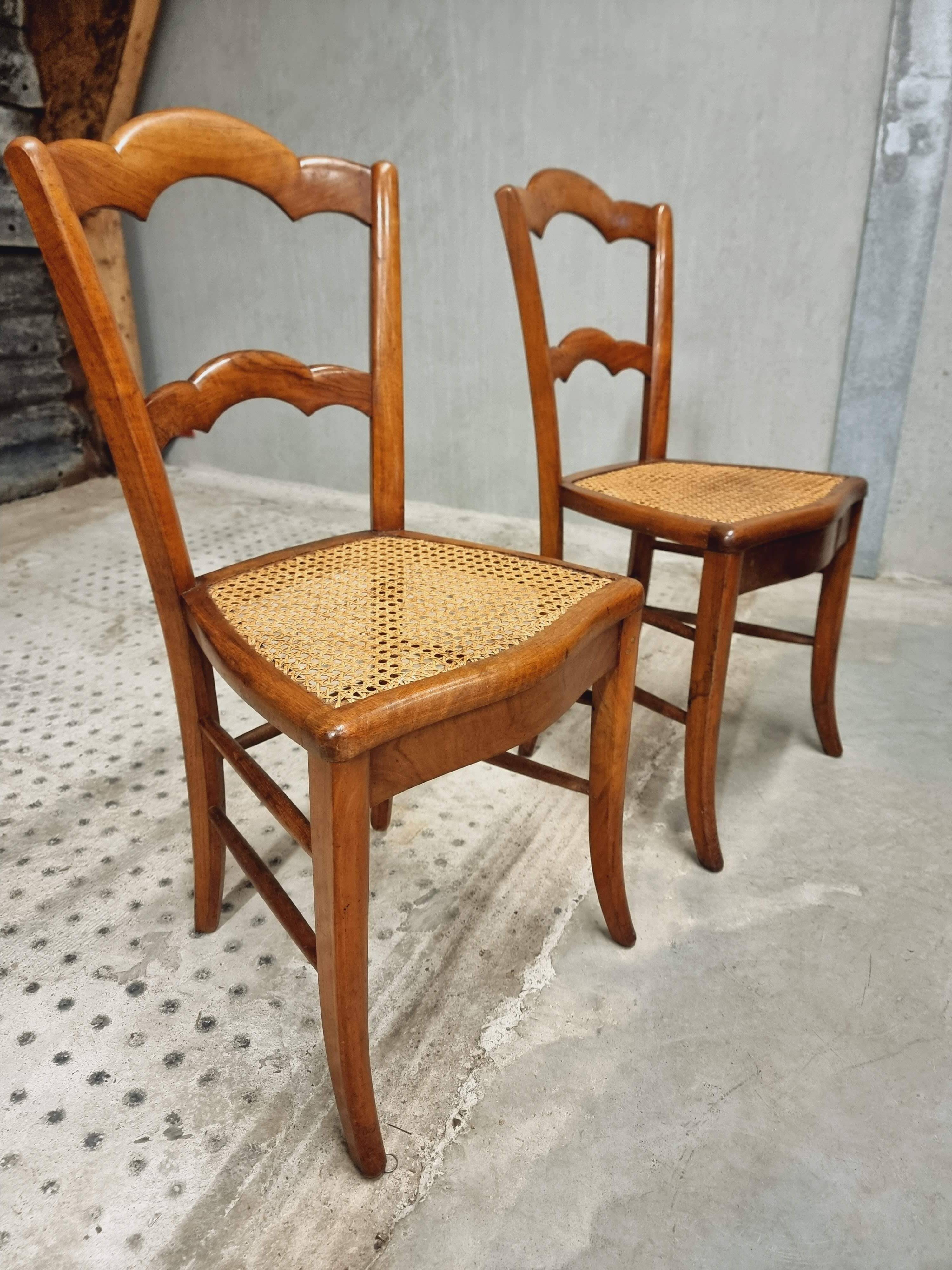 Antique set of chairs walnut with webbing