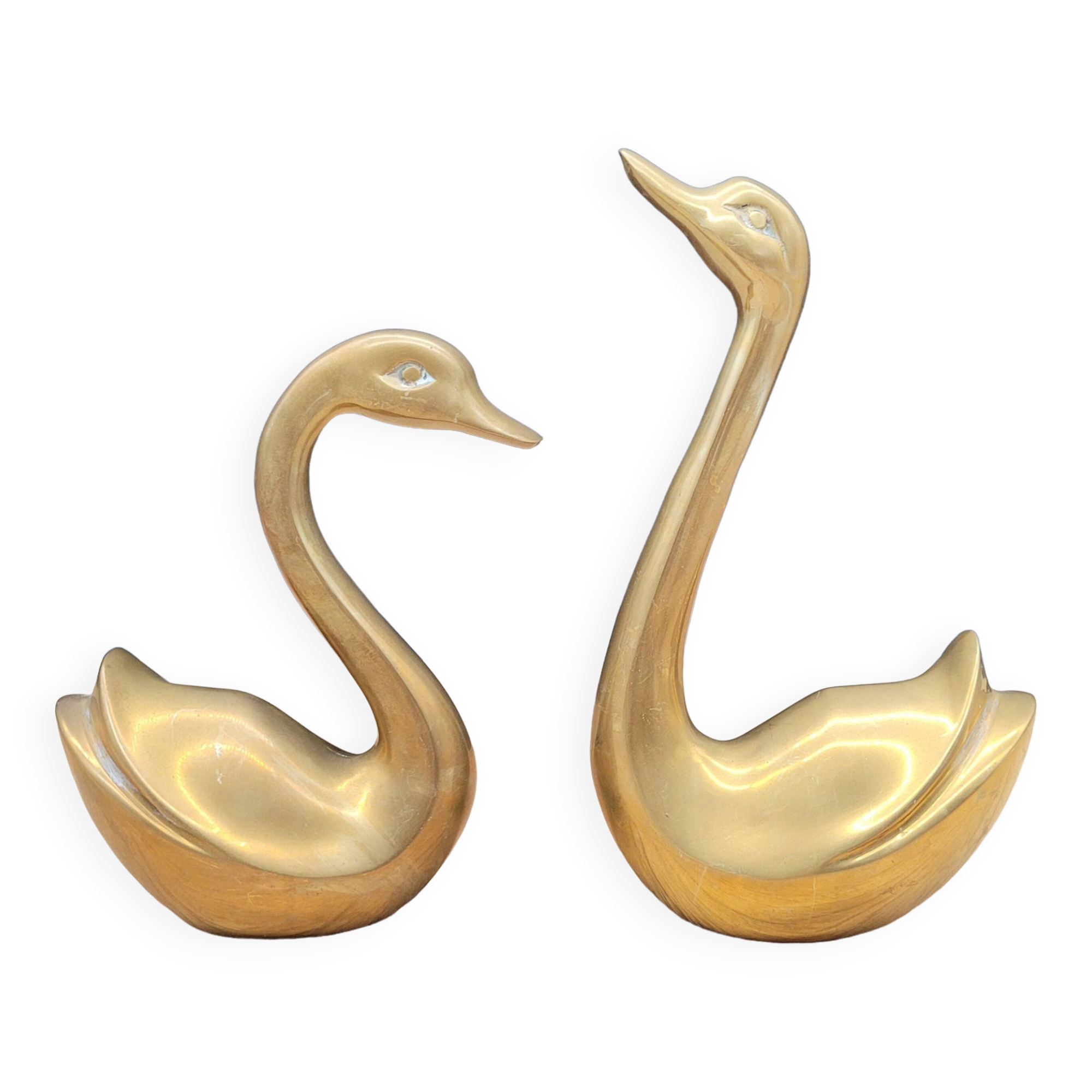 Pair brass swans
