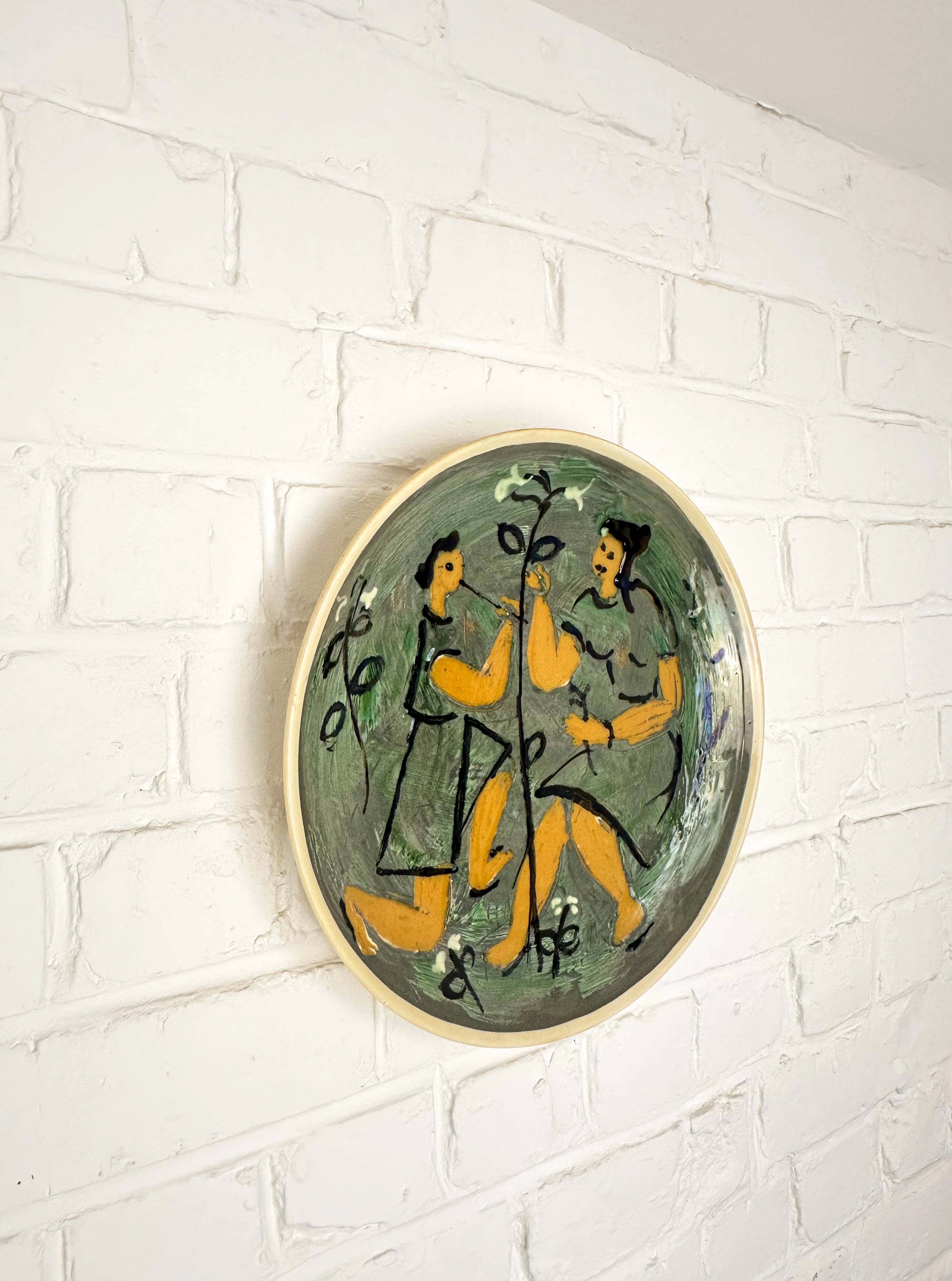 Large decorative ceramic plate by Karl Niemann, Kähler, Denmark, 1954
