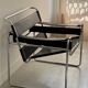 Black leather armchair model Wassily B3 by Marcel Breuer