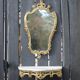 Console and its vintage mirror, brass and marble wall console, rococo style brass mirror